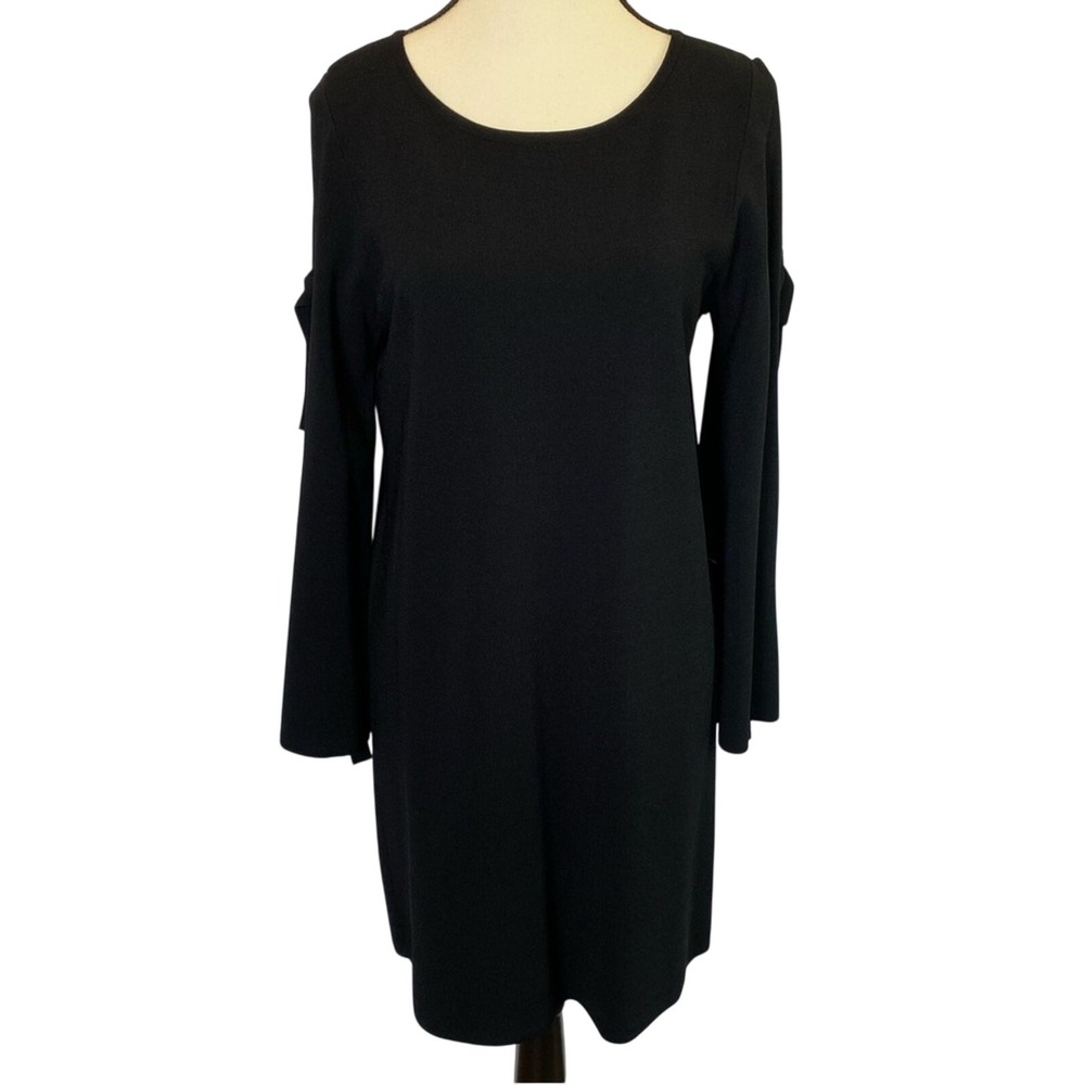 Milly Women's‎ Black Small Stretch Knit Mini Dress 3-Tie Long Sleeves Evening